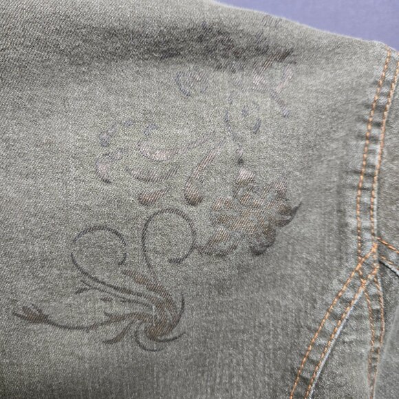 Y2K Fitted Denim Utility Jacket Size XXL Green Full Zip Flap Pockets Grunge - Picture 13 of 16